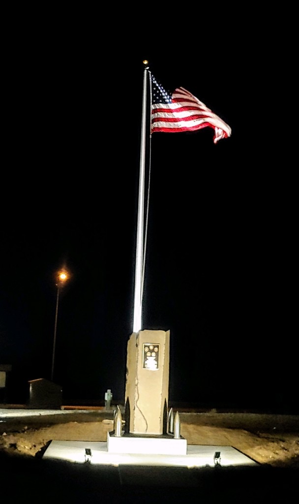 Coulee City, Washington nighttime flag display with lights